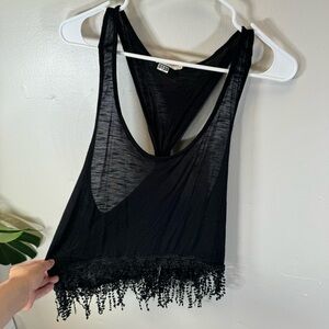 Festival tank top black fringe racerback small cropped burning man beach boho
